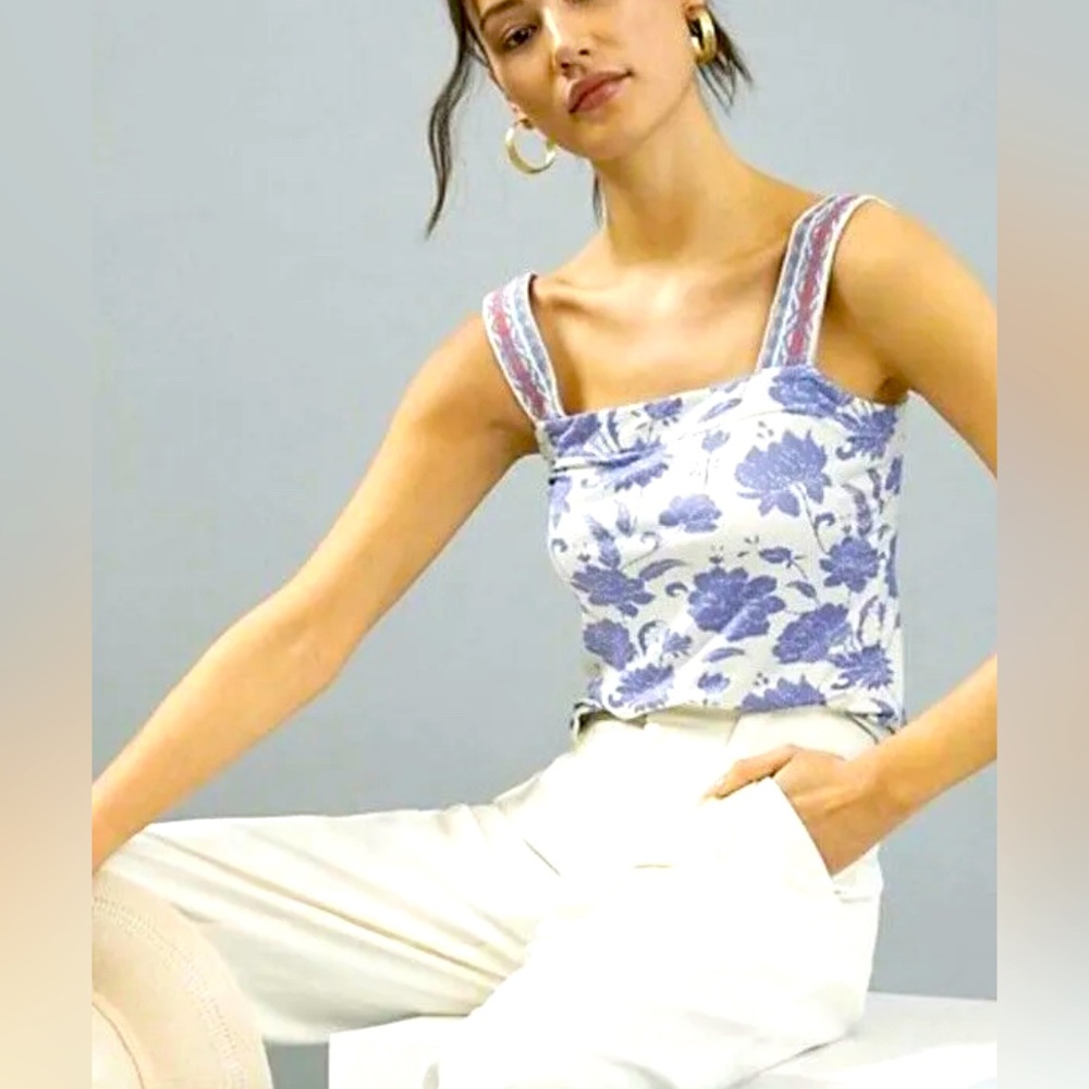 Floral Blue and White Women's Top
